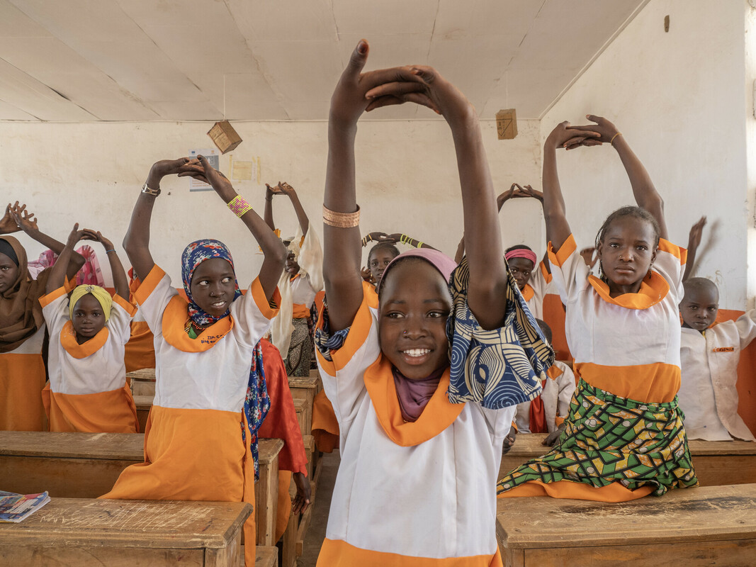 Girls in classroom doing BLP exercises 