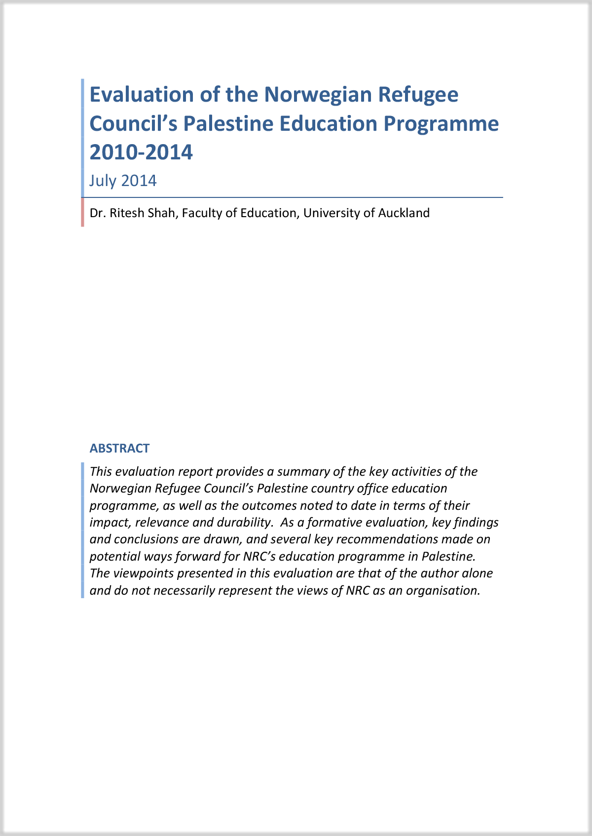 Palestine Education Evaluation (2014) | NRC