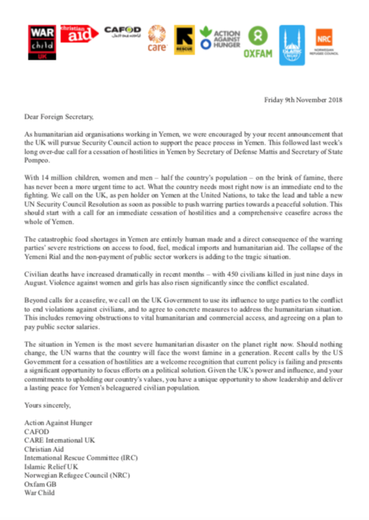 Open letter to UK Foreign Secretary | NRC