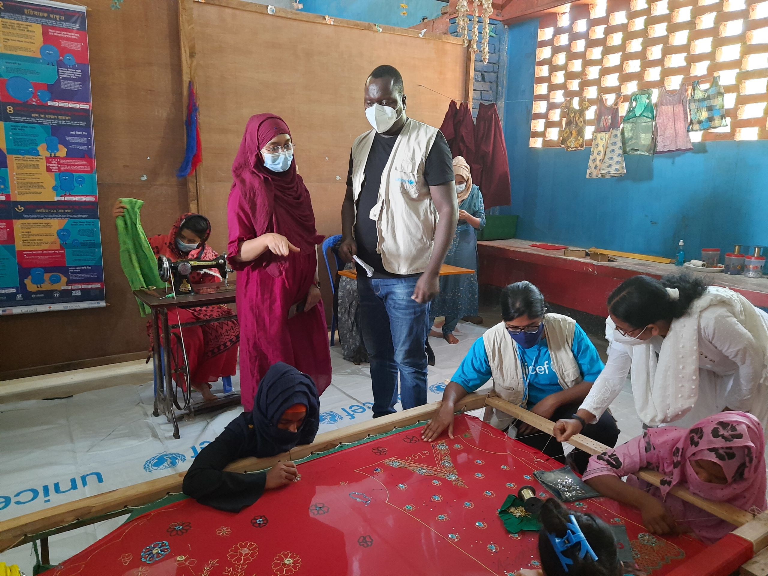 Field monitoring in the host community of refugee camp Cox's Bazar, in Bangladesh, where adolescents are learning through textile production during Covid-19.